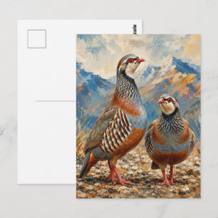 Postal Arte de pareja de perdiz chucar 