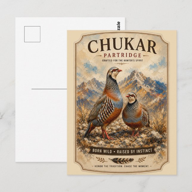 Postal Arte de pareja de perdiz chucar  (Anverso / Reverso)