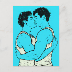 Postal Arte de pareja gay besándose – Tierno LGBTQ