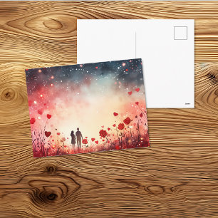 Postal Arte de Pareja Romántica Bajo el Cielo Estrellado