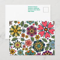Arte de Patrón Continuo de Dibujo Floral Retro Mod