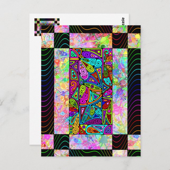 Postal Arte de patrón pintado a mano y digitalmente 1 (Anverso / Reverso)