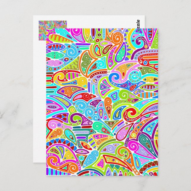 Postal Arte de patrón pintado a mano y digitalmente 7 (Anverso / Reverso)