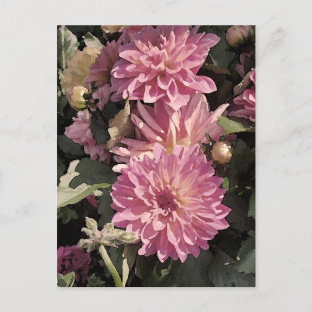 Postal Arte de patrones florales rosas por Renee Lavoie (Anverso)