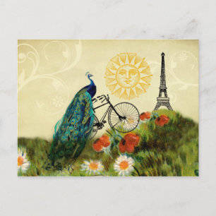 Postal Arte de pavo real con Torre Eiffel