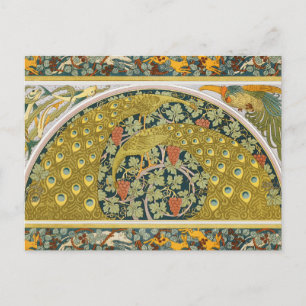 Postal Arte de Pavón con Vid de Uva de Estilo Ornamentado