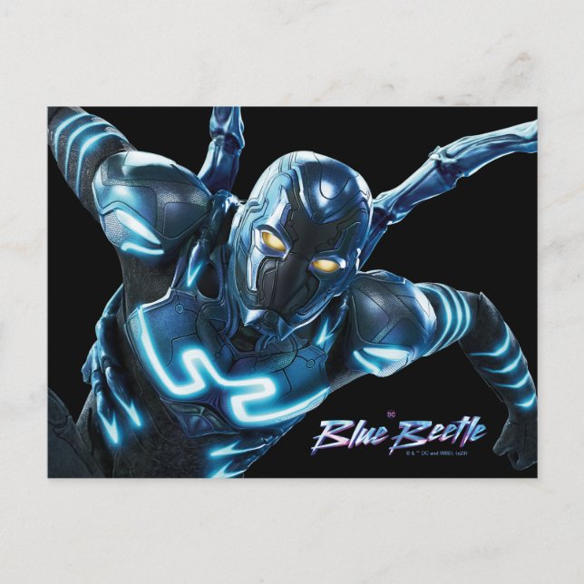 Postal Arte de Personaje de Blue Beetle Saltando (Anverso)
