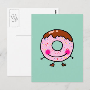 Postal Arte de personaje de donut con sprinkles sonriente