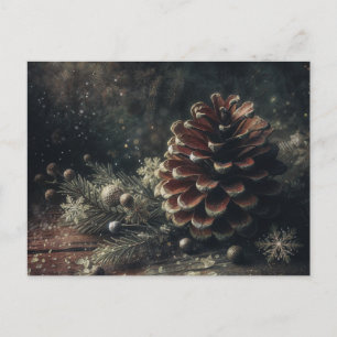 Postal Arte de piña de pino invernal