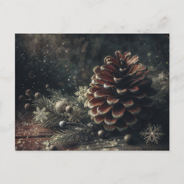 Postal Arte de piña de pino invernal (Anverso)