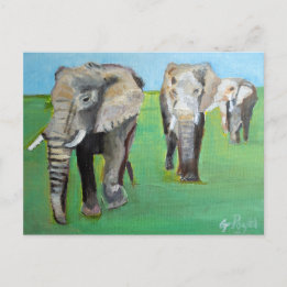 Postal Arte de Pintura de Elefantes Africanos