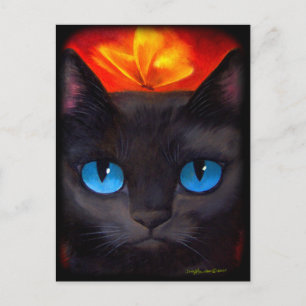 Postal Arte de pintura de mariposa de gato negro - múltip