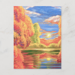 Postal Arte de pintura del lago Landscape River