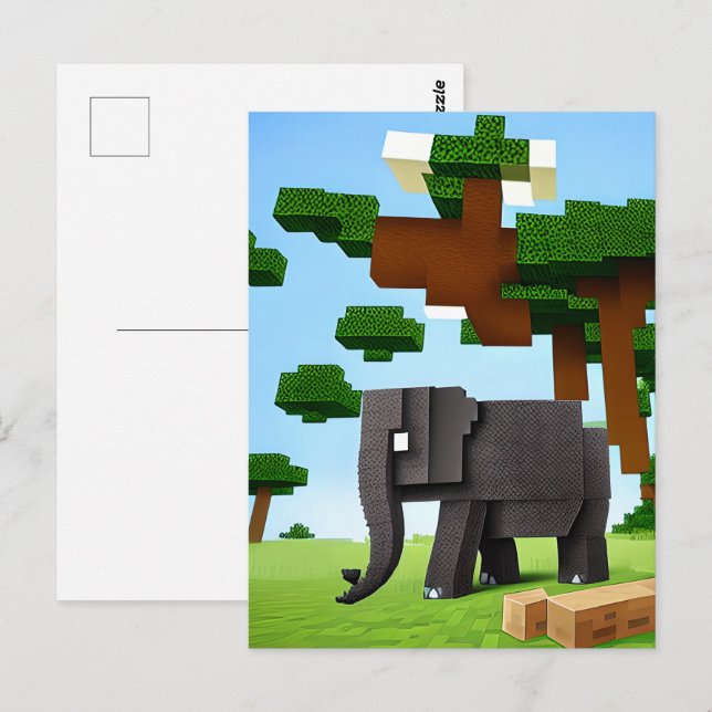 Postal Arte de píxeles de elefante safari lindo (Anverso / Reverso)