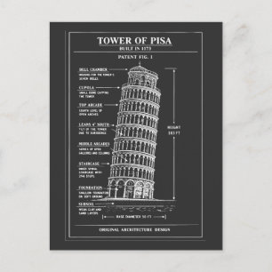 Postal Arte de plano de la Torre inclinada de Pisa