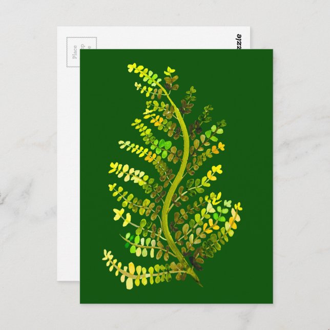 Postal Arte de plantas de hojas de helecho verde (Anverso / Reverso)