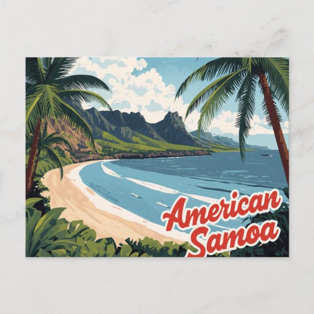 Postal Arte de playa tropical de Samoa Americana (Anverso)