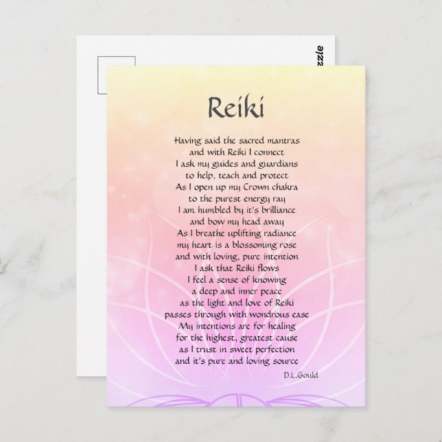 Postal Arte de poema de conexión de Reiki (Anverso / Reverso)