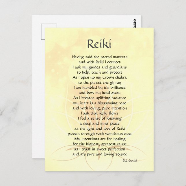 Postal Arte de poema de conexión de Reiki (Anverso / Reverso)
