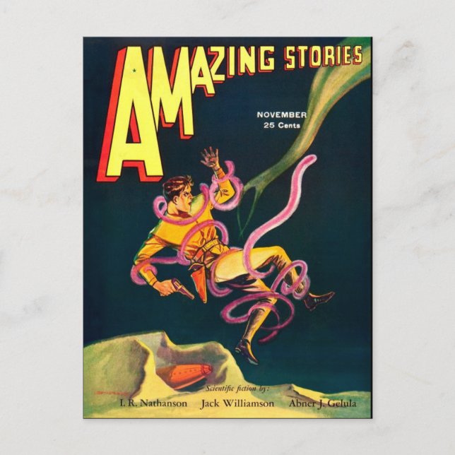 Postal Arte de portada del libro de ciencia ficción Vinta (Anverso)