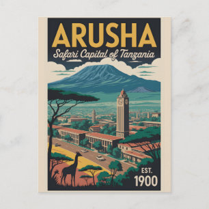 Postal Arte de póster de viaje retro de Arusha Tanzania