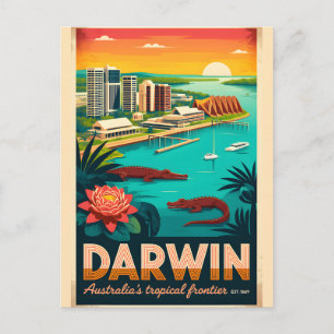 Postal Arte de póster de viaje retro de Darwin Australia