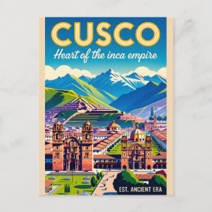 Postal Arte de póster de viaje retro de la ciudad de Cusc