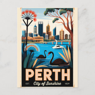 Postal Arte de Póster de Viaje Retro de Perth Australia