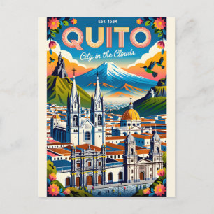 Postal Arte de póster de viaje retro de Quito Ecuador
