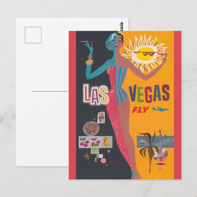 Postal Arte de póster de viajes de apuestas de Las Vegas (Anverso / Reverso)