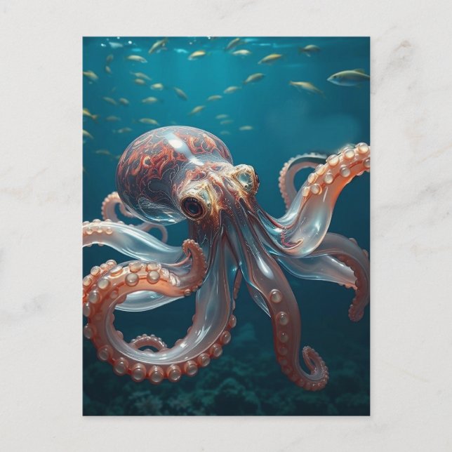Postal Arte de Pulpo de Vidrio Irisado | Fantasía de Mar  (Anverso)