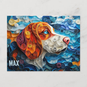 Postal Arte de Quilling en Papel de Basset Hound Perro Re