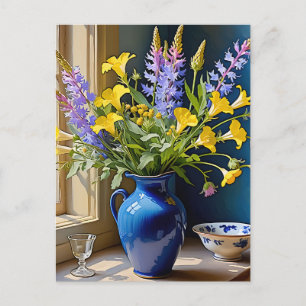 Postal Arte de ramo azul amarillo púrpura