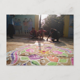 Postal ¡Arte de Rangoli de la mañana en la melena de