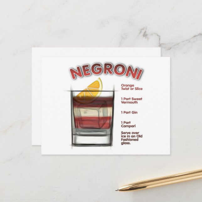 Postal Arte de recetas de cócteles NEGRONI (Anverso/Reverso In Situ)