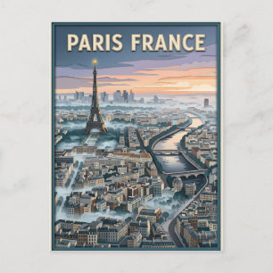Postal Arte de recorte de papel de París Francia