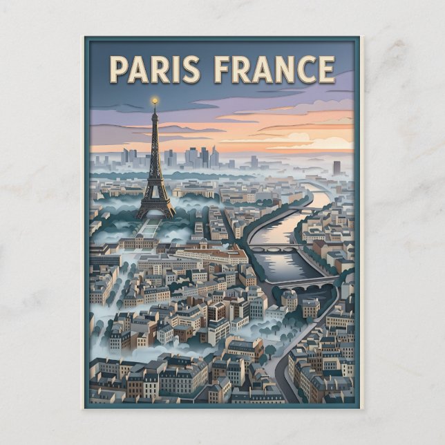 Postal Arte de recorte de papel de París Francia (Anverso)