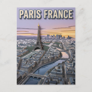 Postal Arte de recorte de papel de París Francia