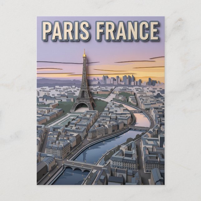 Postal Arte de recorte de papel de París Francia (Anverso)