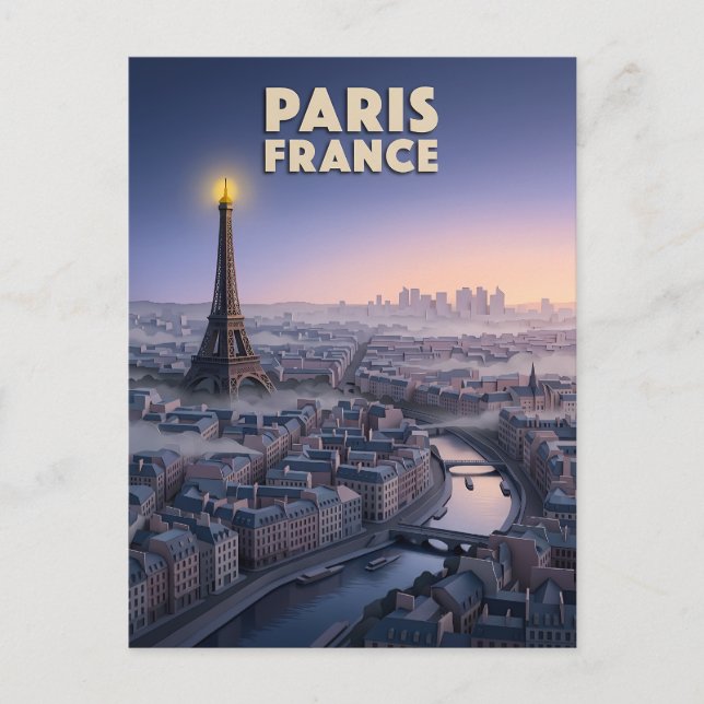 Postal Arte de recorte de papel de París Francia (Anverso)