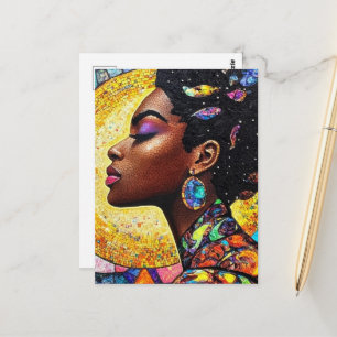 Postal Arte de Reina Negra Mosaico en Tonos de Joyería Do