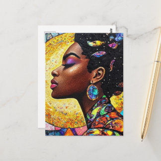 Postal Arte de Reina Negra Mosaico en Tonos de Joyería Do