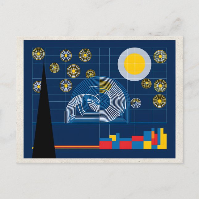 Postal Arte de remix de IA Bauhaus Nightscape (Anverso)