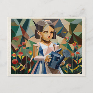 Postal Arte de remix de IA Cubismo Chica