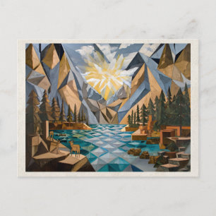 Postal Arte de remix de IA Cubismo Montañas