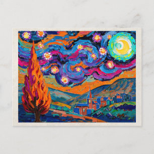 Postal Arte de remix de IA Fauvismo Paisaje nocturno