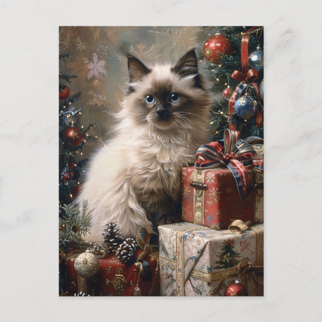 Postal Arte de retrato de gatos de Navidades gatitos bali (Anverso)