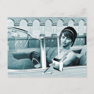 Postal Arte de retrato de mujer glamour azul vintage