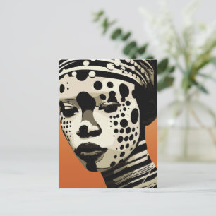 Postal Arte de retrato de mujer tribal monocromo