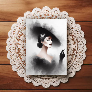 Postal Arte de retrato femenino misterioso de la década d